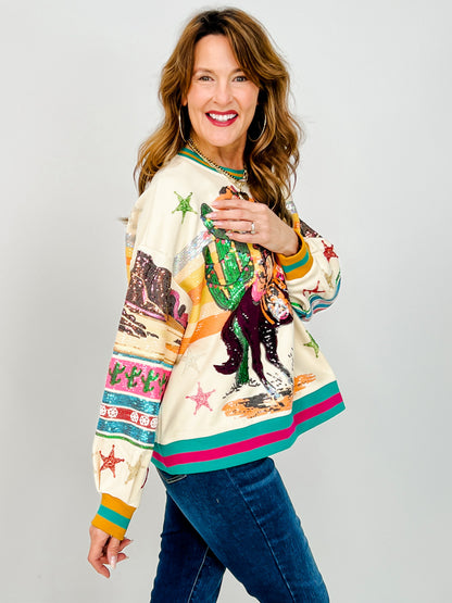 Queen of Sparkles Vintage Cowboy Santa Sweatshirt
