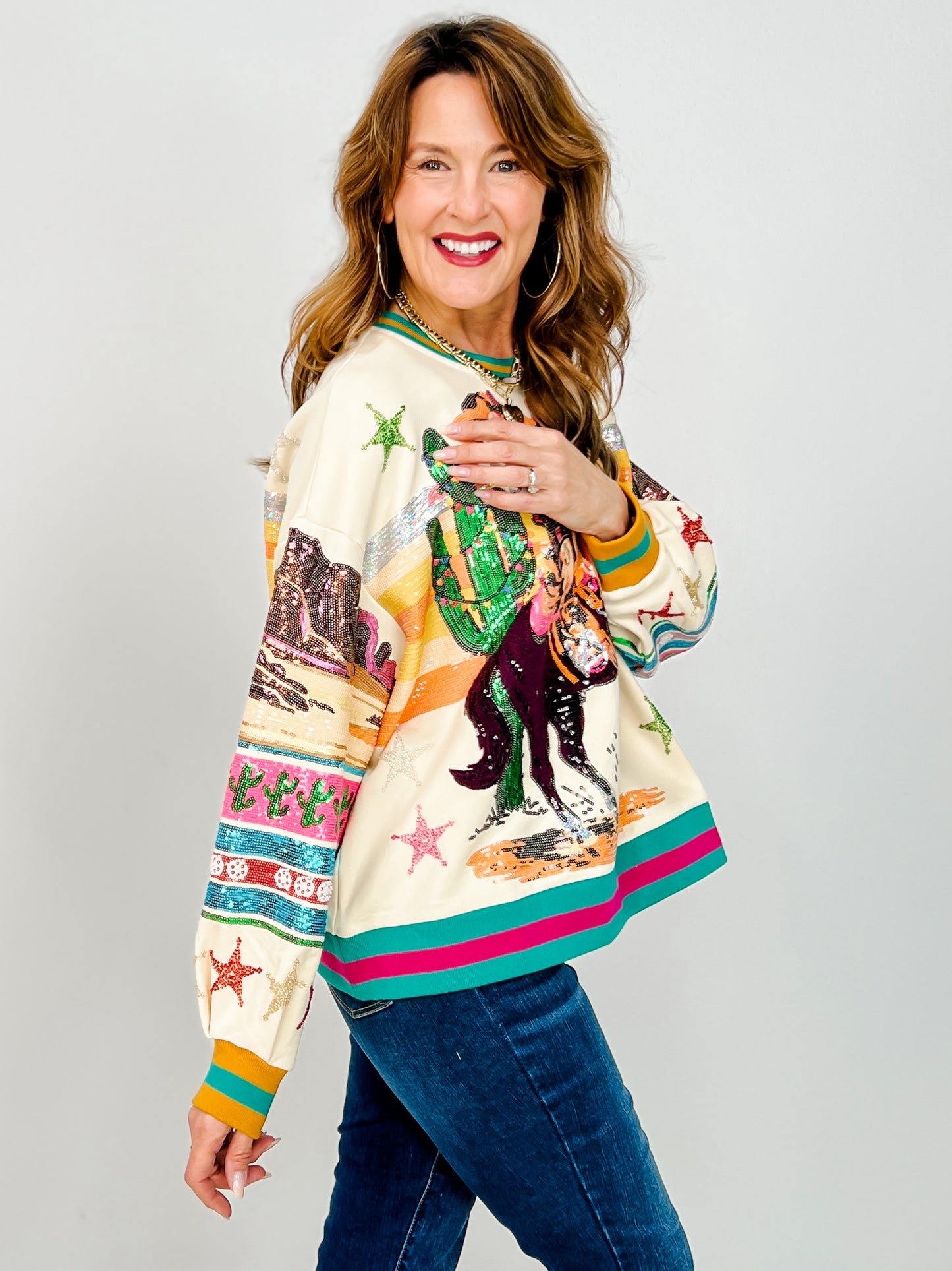 Queen of Sparkles Vintage Cowboy Santa Sweatshirt