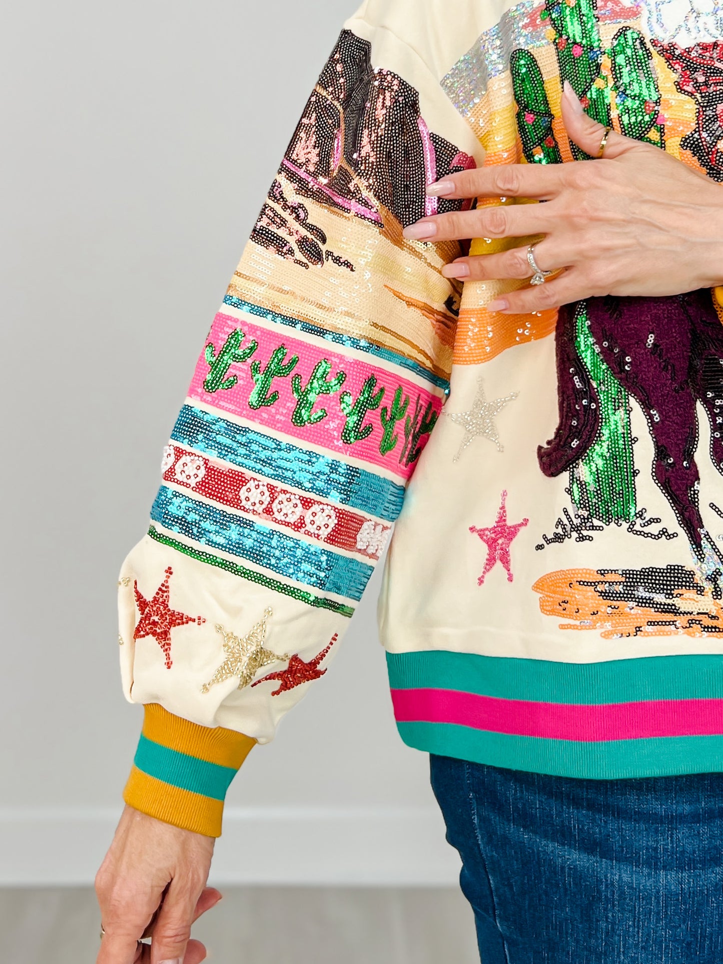 Queen of Sparkles Vintage Cowboy Santa Sweatshirt