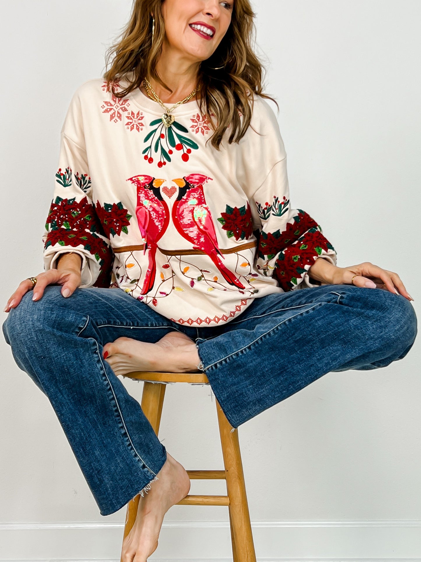 Queen of Sparkles Beige Cardinal Mistletoe