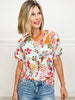 Everybody's Talking Multi Print Collarless Short Sleeve Top