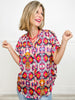 V-Neck Satin Print Short Sleeve Top