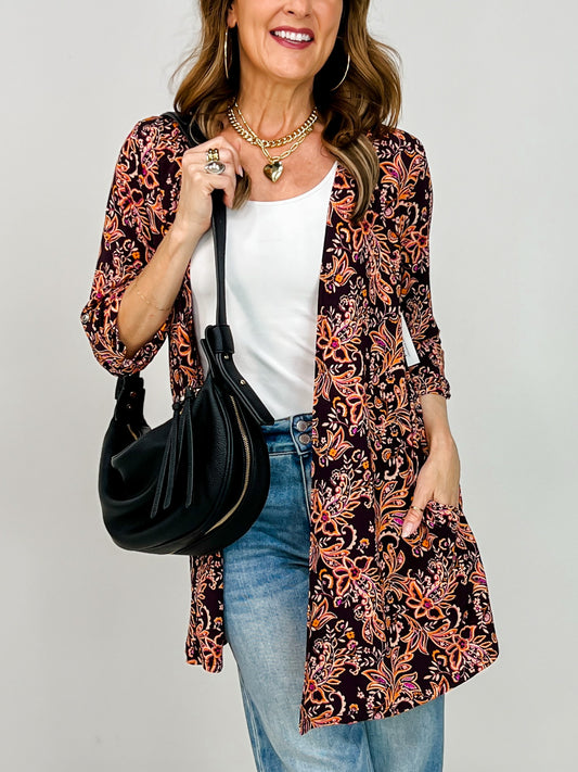 3/4" Sleeve Lizzy Classic Open Front Cardigan