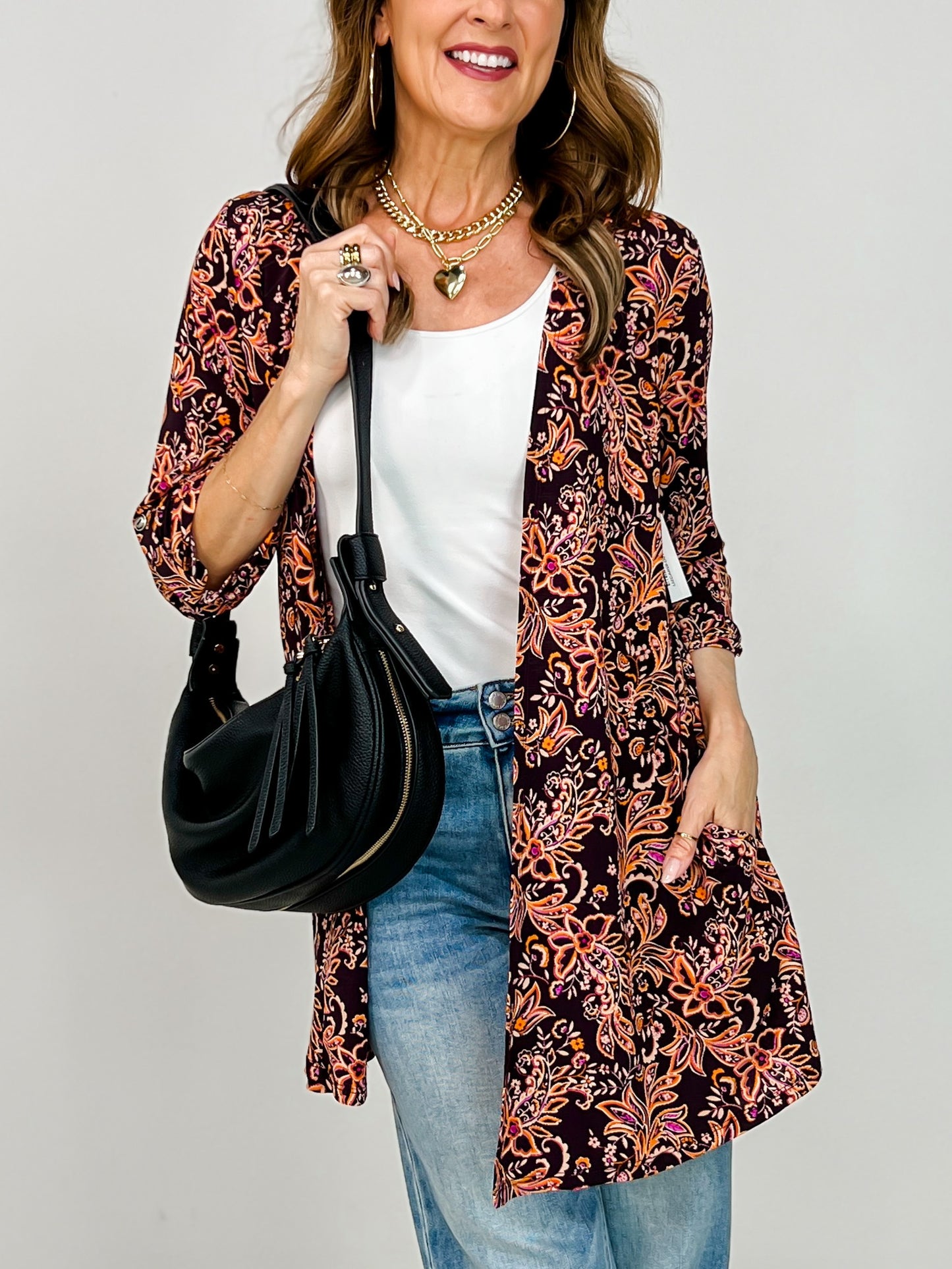 3/4" Sleeve Lizzy Classic Open Front Cardigan