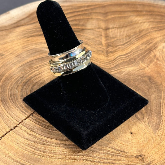 Gold Brass and CZ Spinner Ring