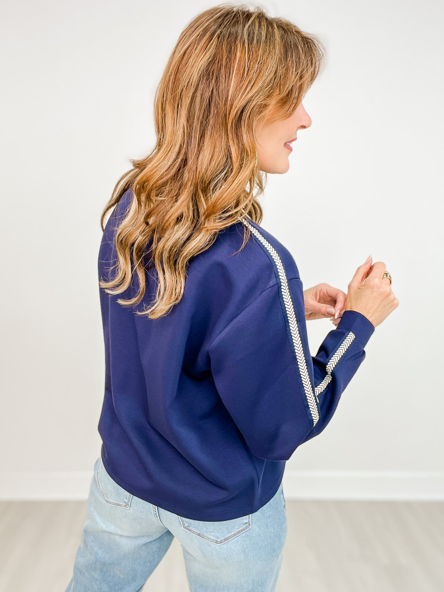 Long Sleeve Solid Knit Top with Arm Stitch Detail
