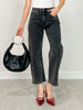 Two Tone Side Panel Stretch Barrel Cropped Jeans in Black
