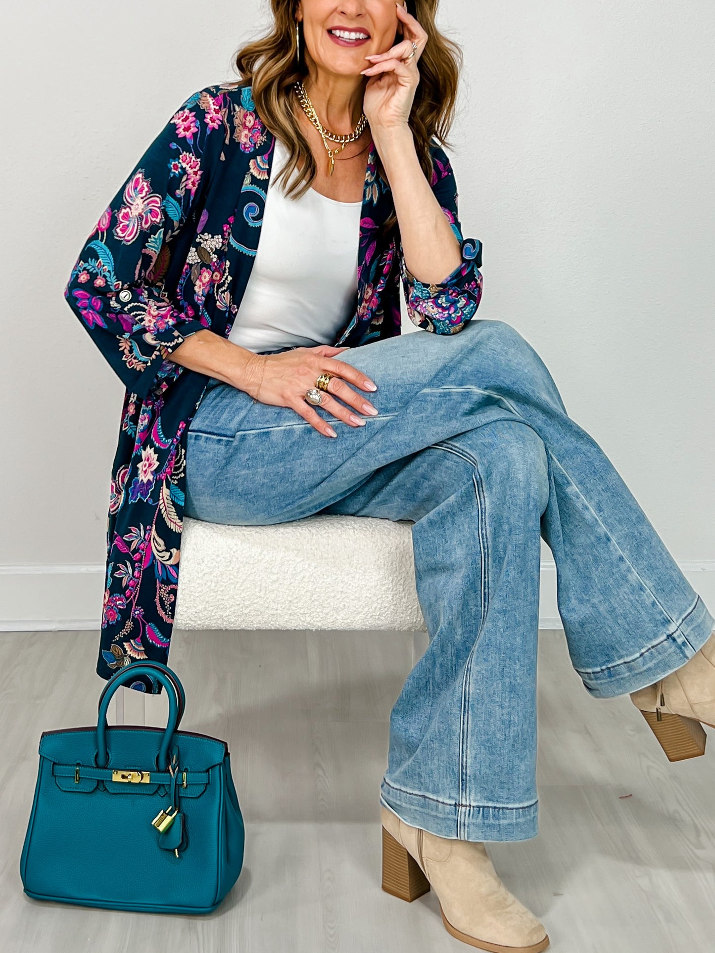 3/4" Sleeve Lizzy Classic Open Front Cardigan