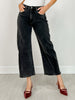 Two Tone Side Panel Stretch Barrel Cropped Jeans in Black