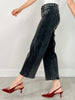 Two Tone Side Panel Stretch Barrel Cropped Jeans in Black