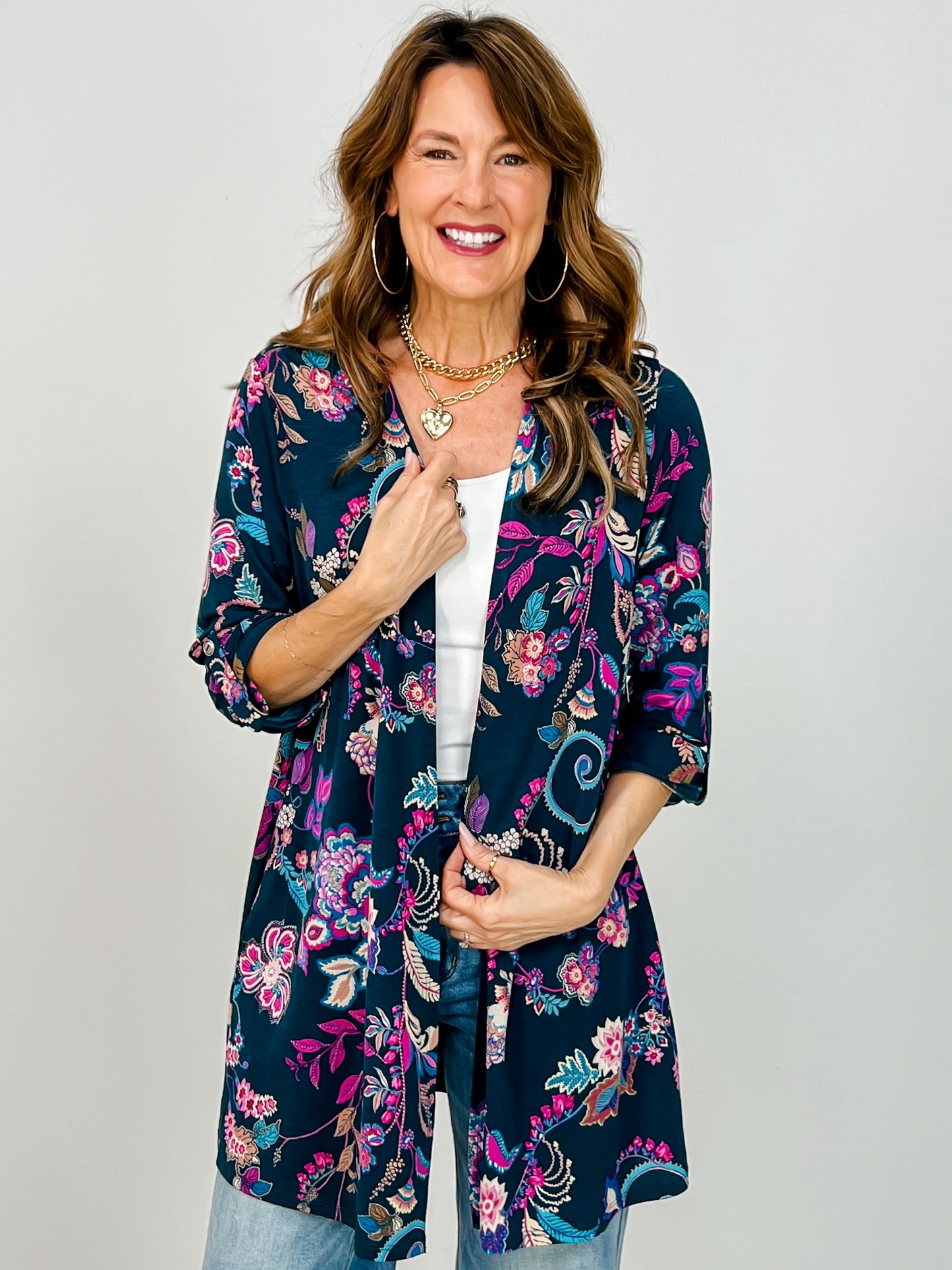 3/4" Sleeve Lizzy Classic Open Front Cardigan