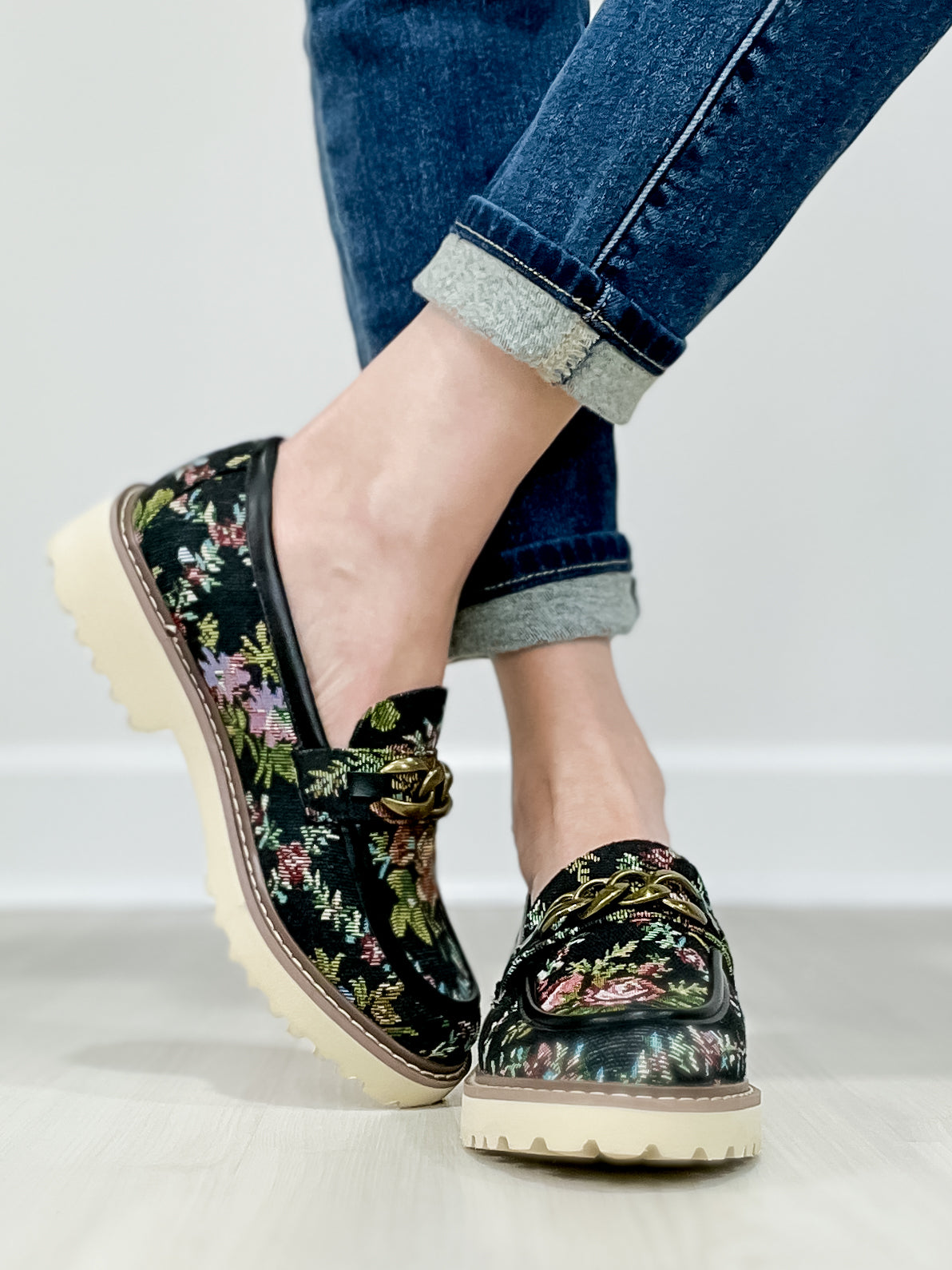 Corkys Literally Loafers in Black Brocade Floral