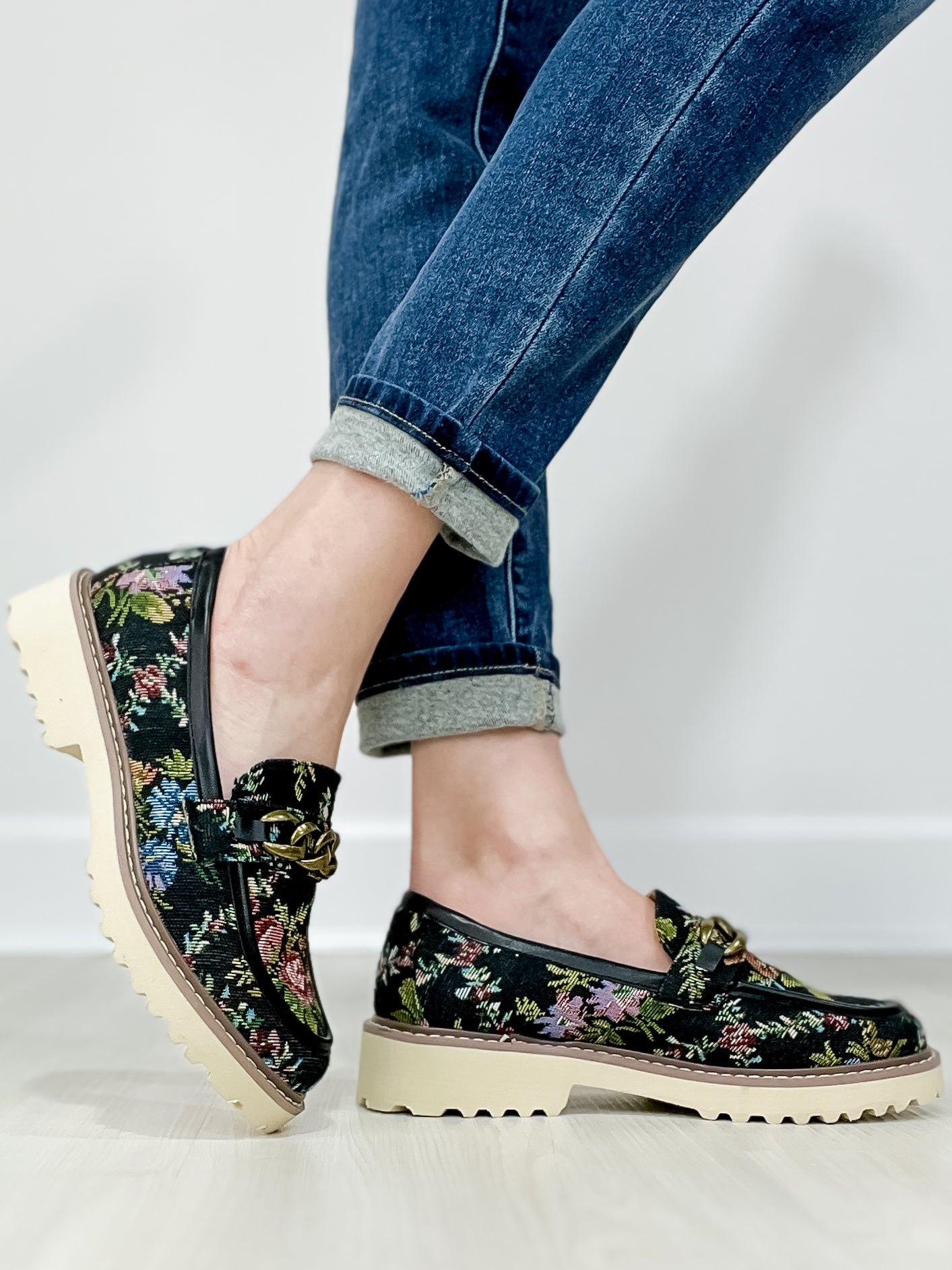 Corkys Literally Loafers in Black Brocade Floral