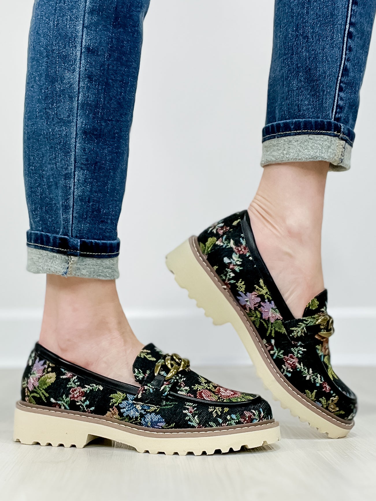 Corkys Literally Loafers in Black Brocade Floral