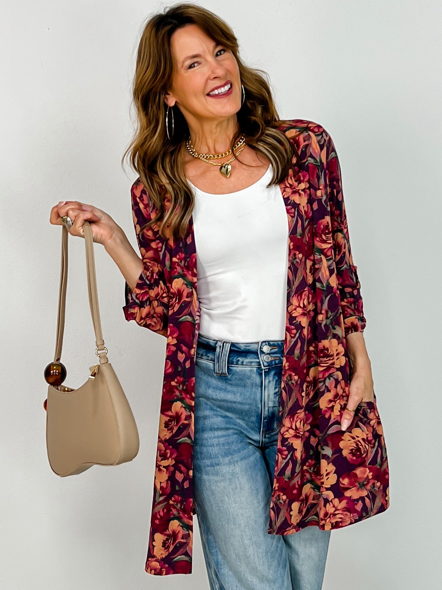 3/4" Sleeve Lizzy Classic Open Front Cardigan