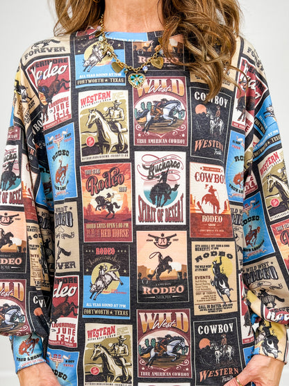 Western Print Long Sleeve Top