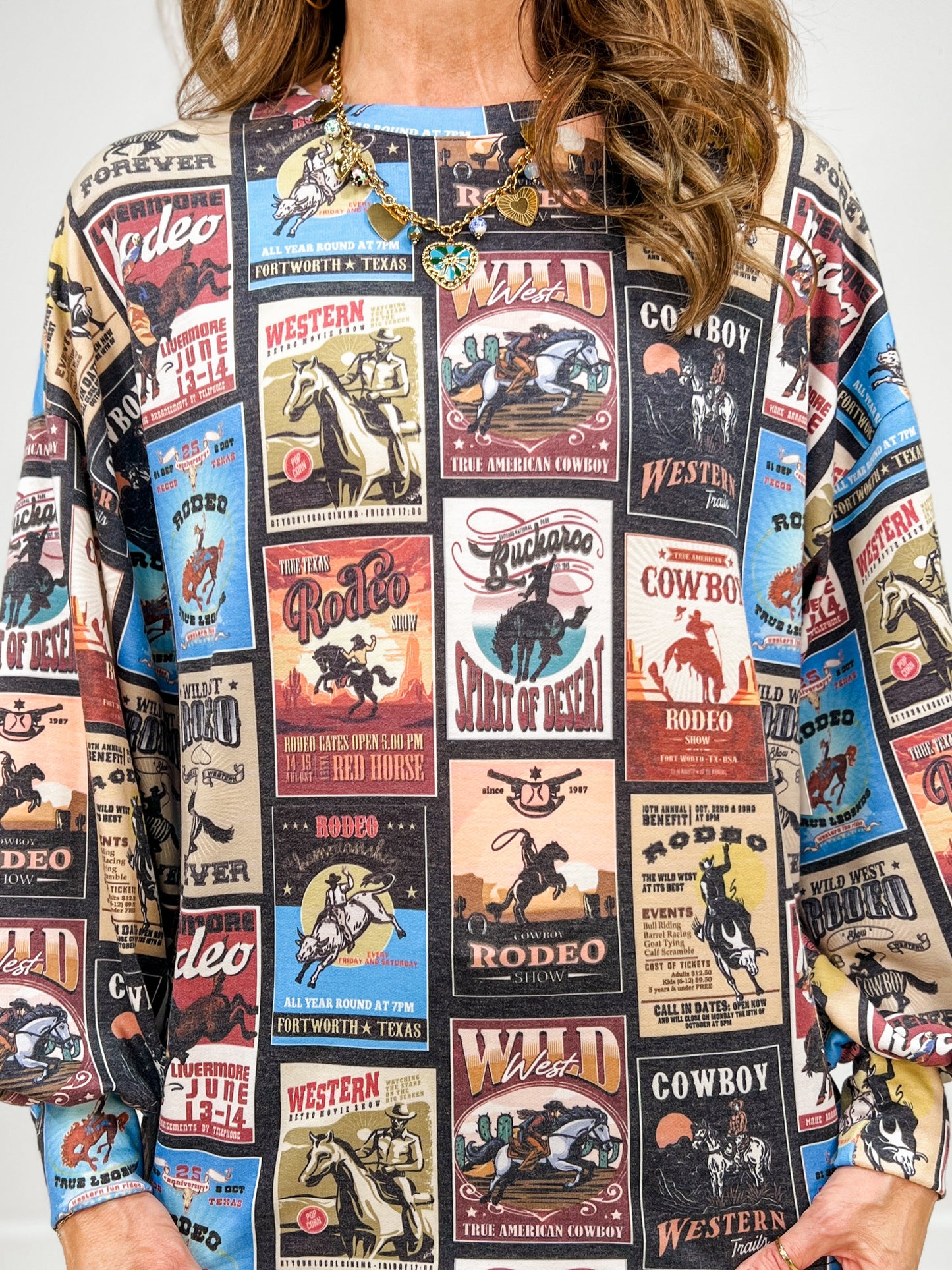 Western Print Long Sleeve Top