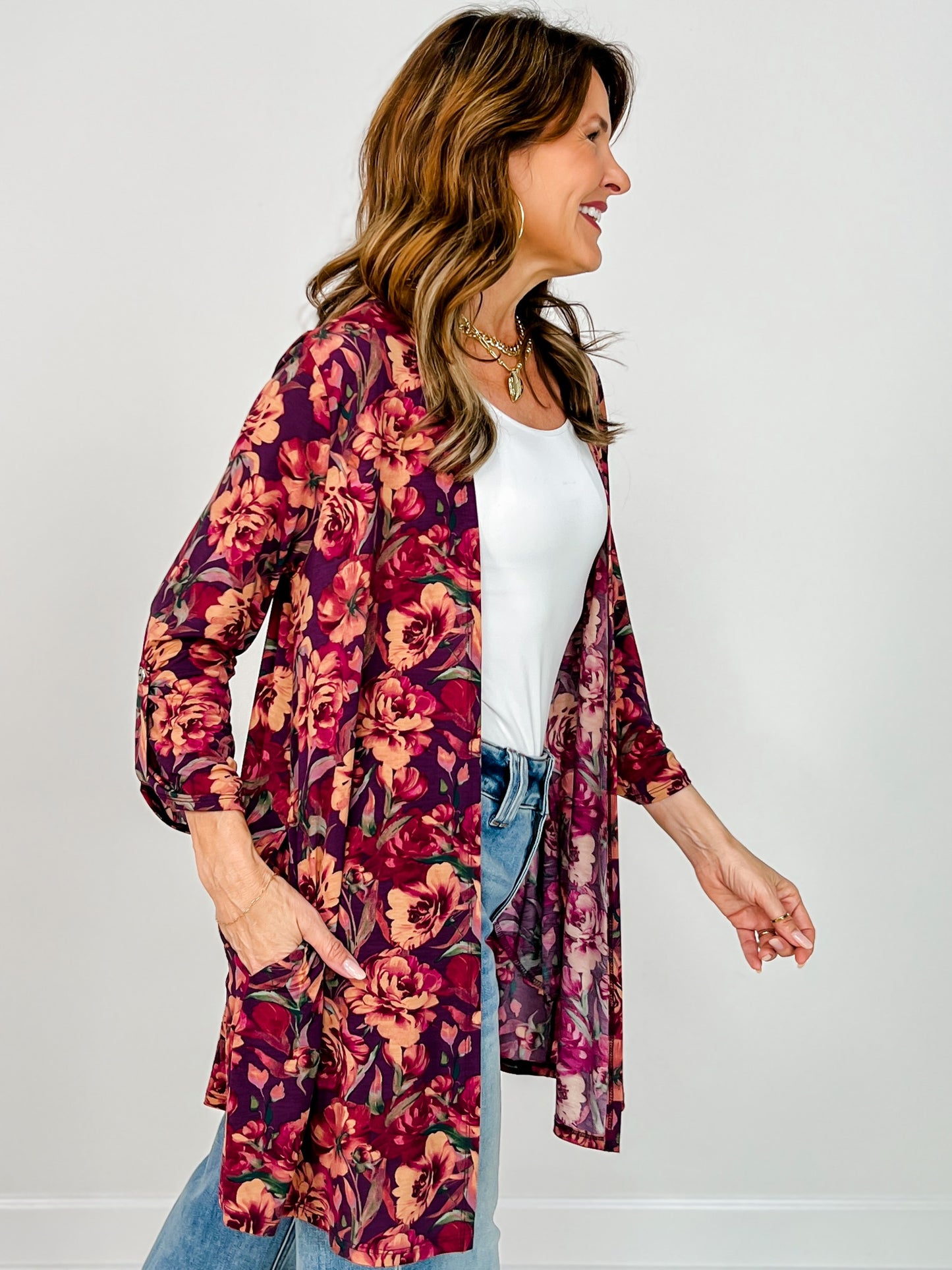 3/4" Sleeve Lizzy Classic Open Front Cardigan