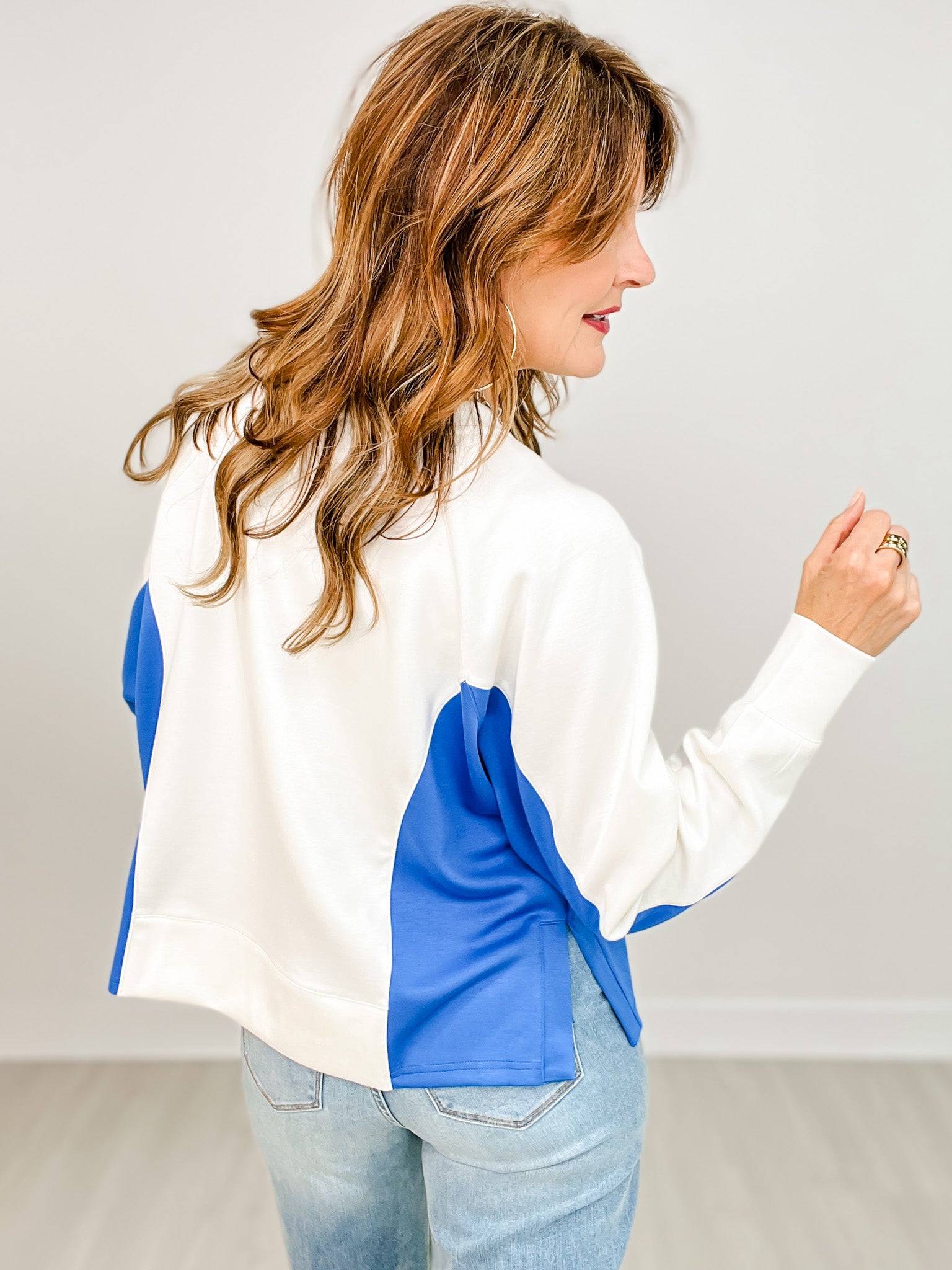 Long Sleeve Solid Knit Color Block Pullover Top