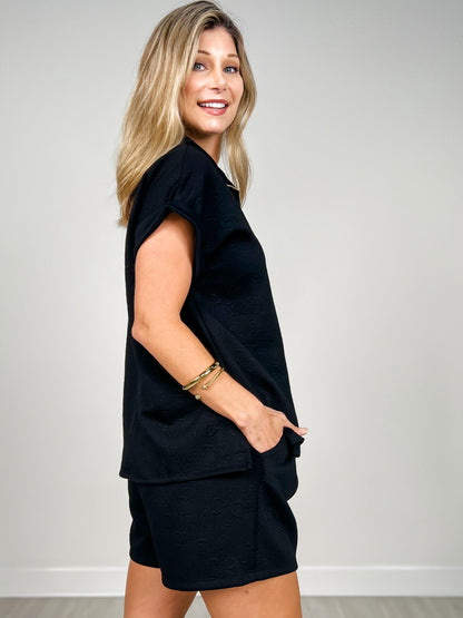 Dolman Sleeve Zipper Neckline Top with Matching Shorts Set
