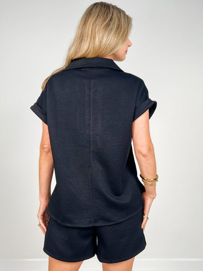 Dolman Sleeve Zipper Neckline Top with Matching Shorts Set