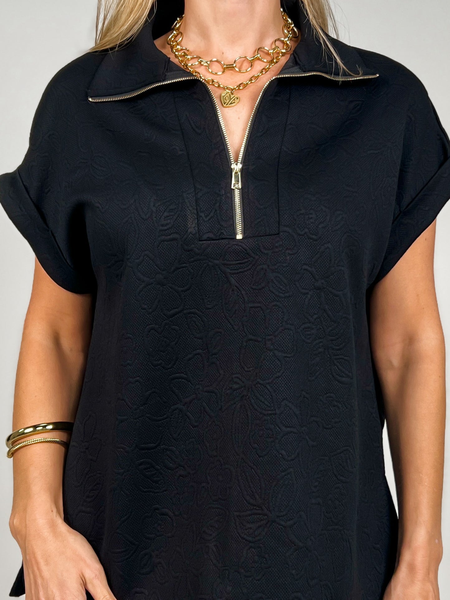 Dolman Sleeve Zipper Neckline Top with Matching Shorts Set