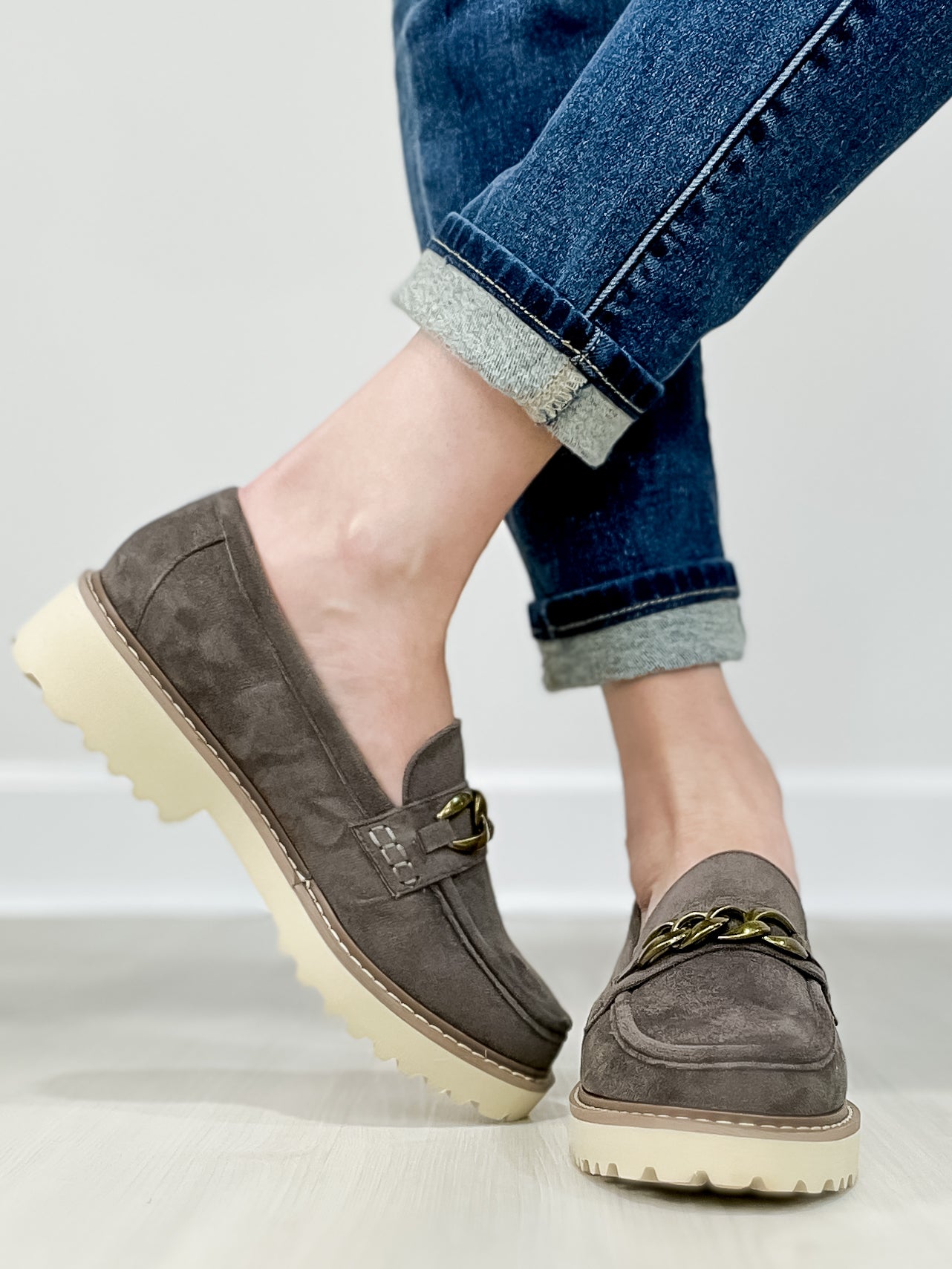 Corkys Literally Loafers in Light Grey Faux Suede