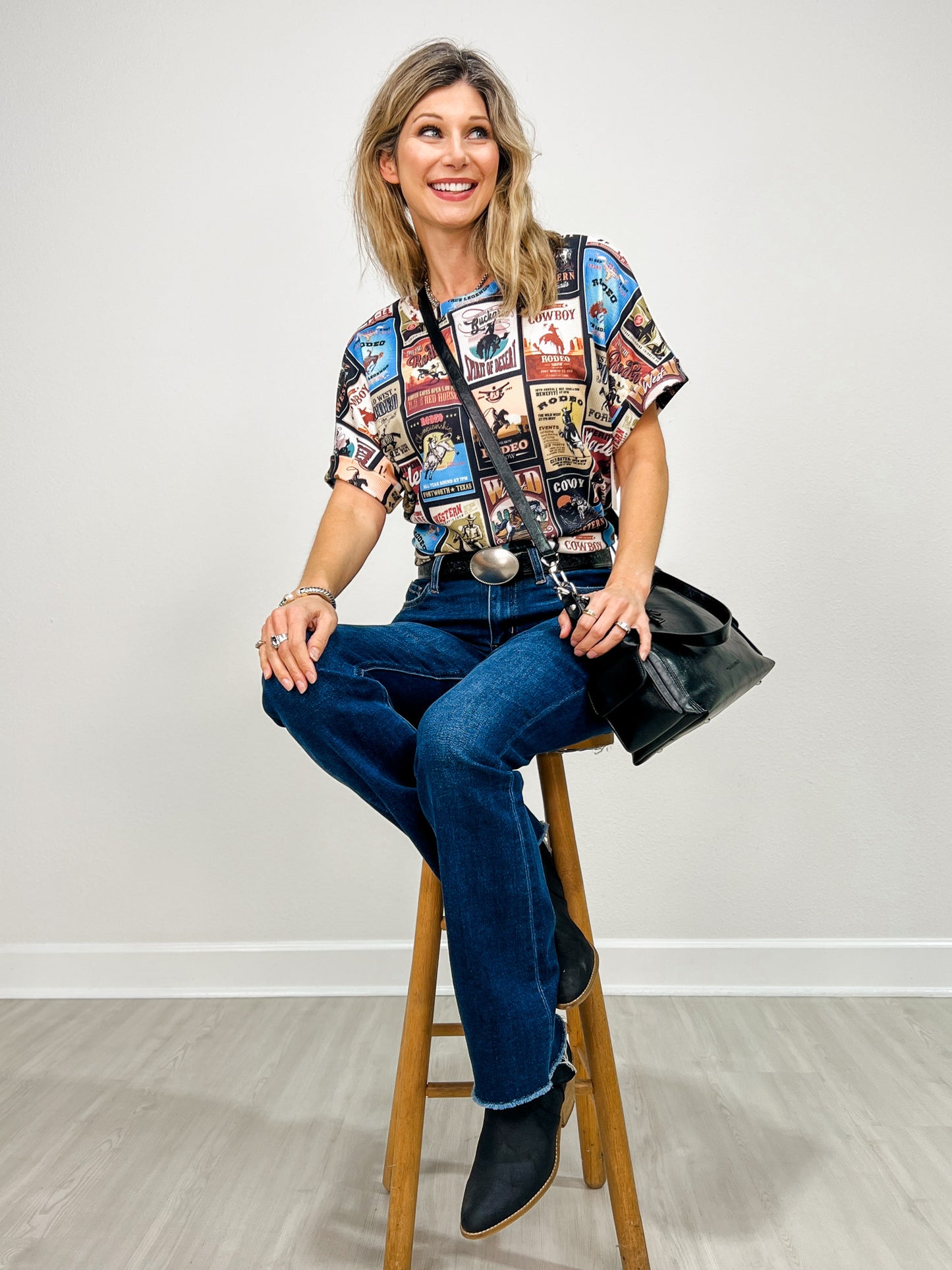 Vintage Western Print Light Weight Thermal Top