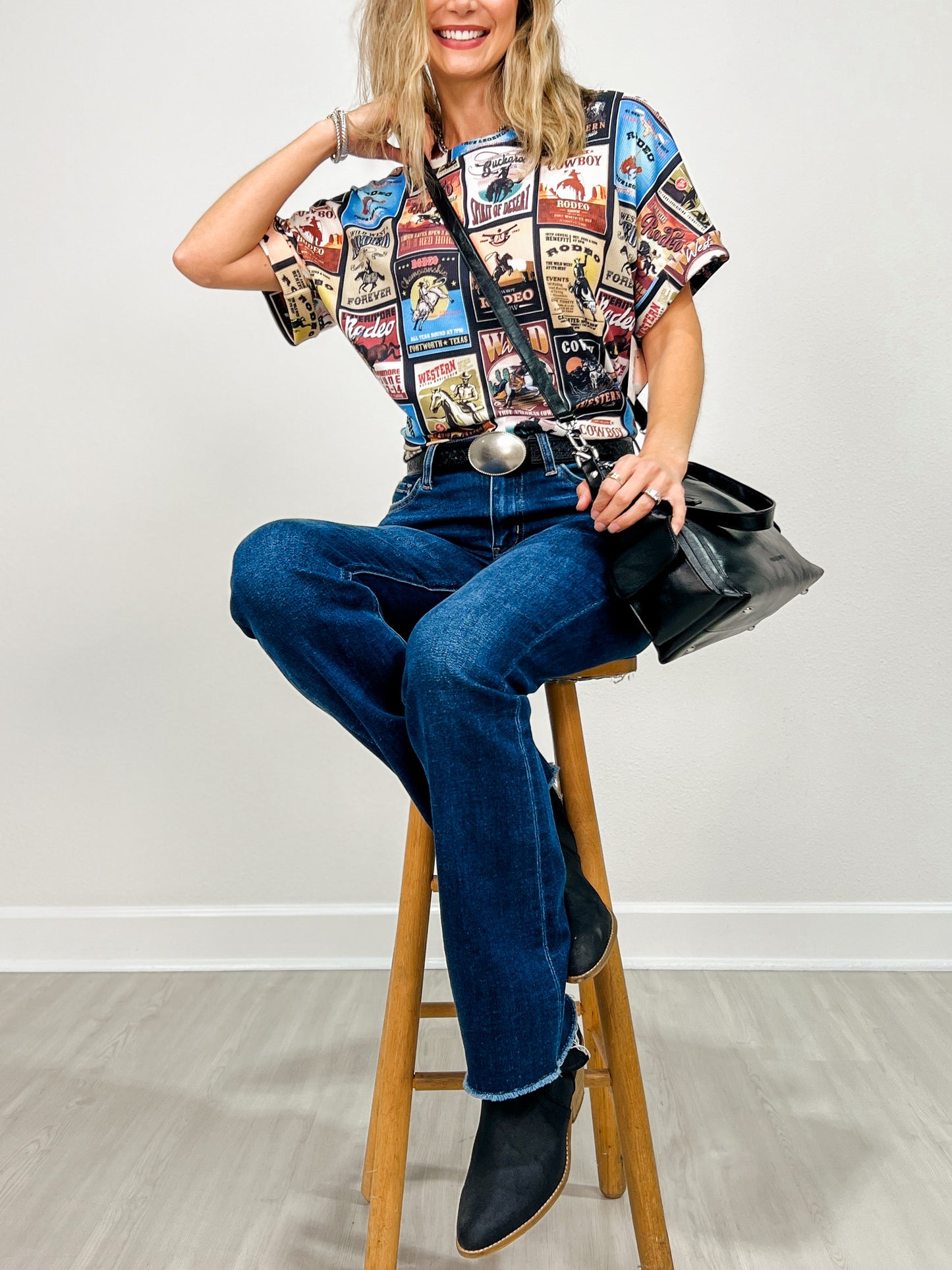 Vintage Western Print Light Weight Thermal Top