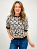 Textured Rose Knit Top with Contrast Banded Sleeves