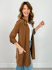 Solid Lizzy Open Front 3/4" Sleeve Cardigan in Dark Mocha