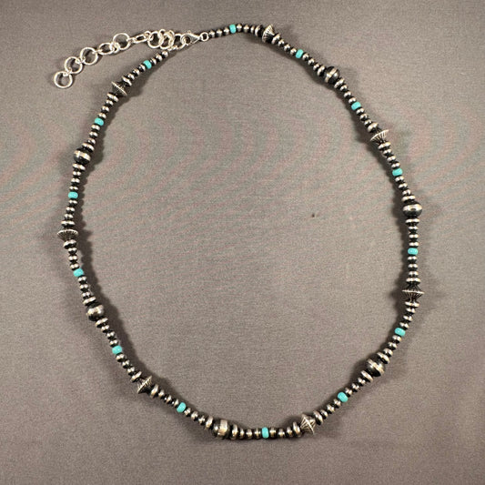 Etched Beads and Turquoise Navajo Pearl Necklace