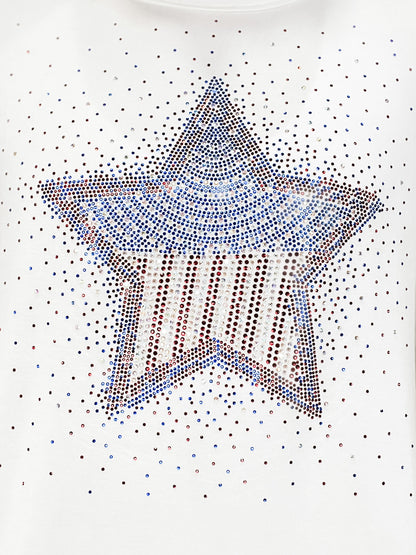 Short Sleeve Rhinestone Flag Star Top