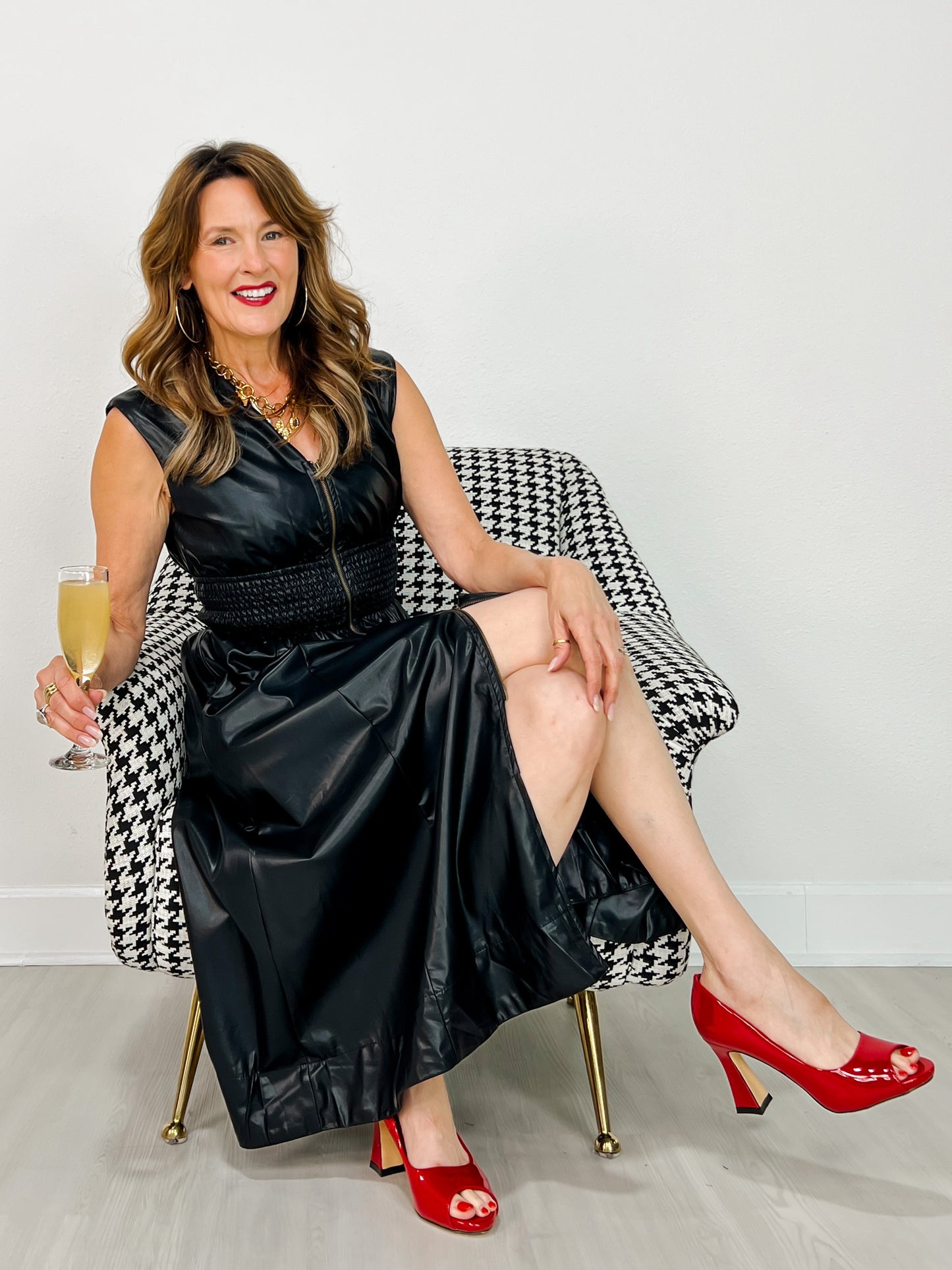 Faux Leather Sleeveless Midi Dress