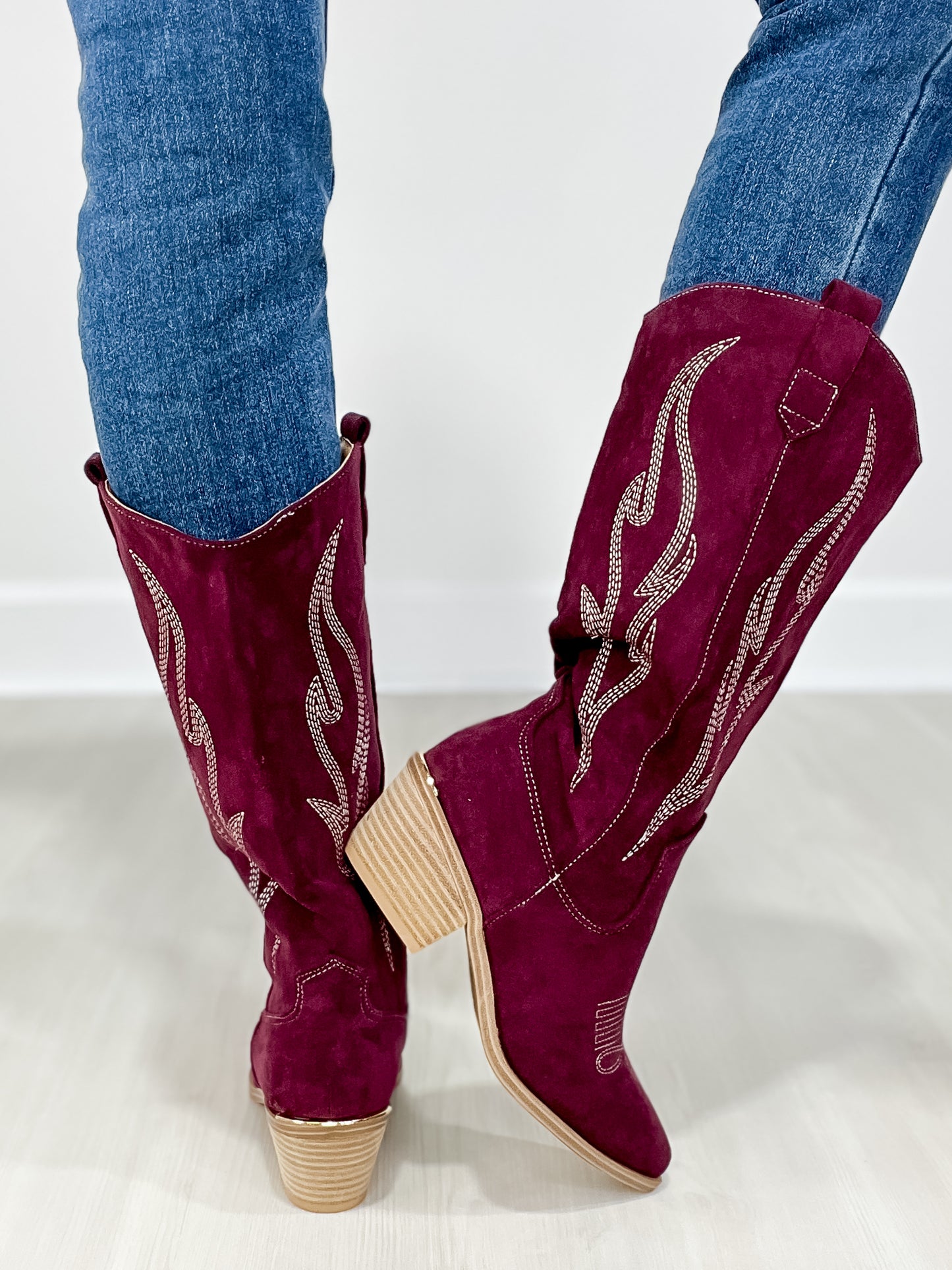 Corkys Headliner Boots in Wine Faux Suede