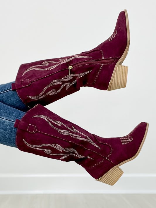 Corkys Headliner Boots in Wine Faux Suede