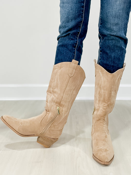 Corkys Headliner Boots in Sand Faux Suede