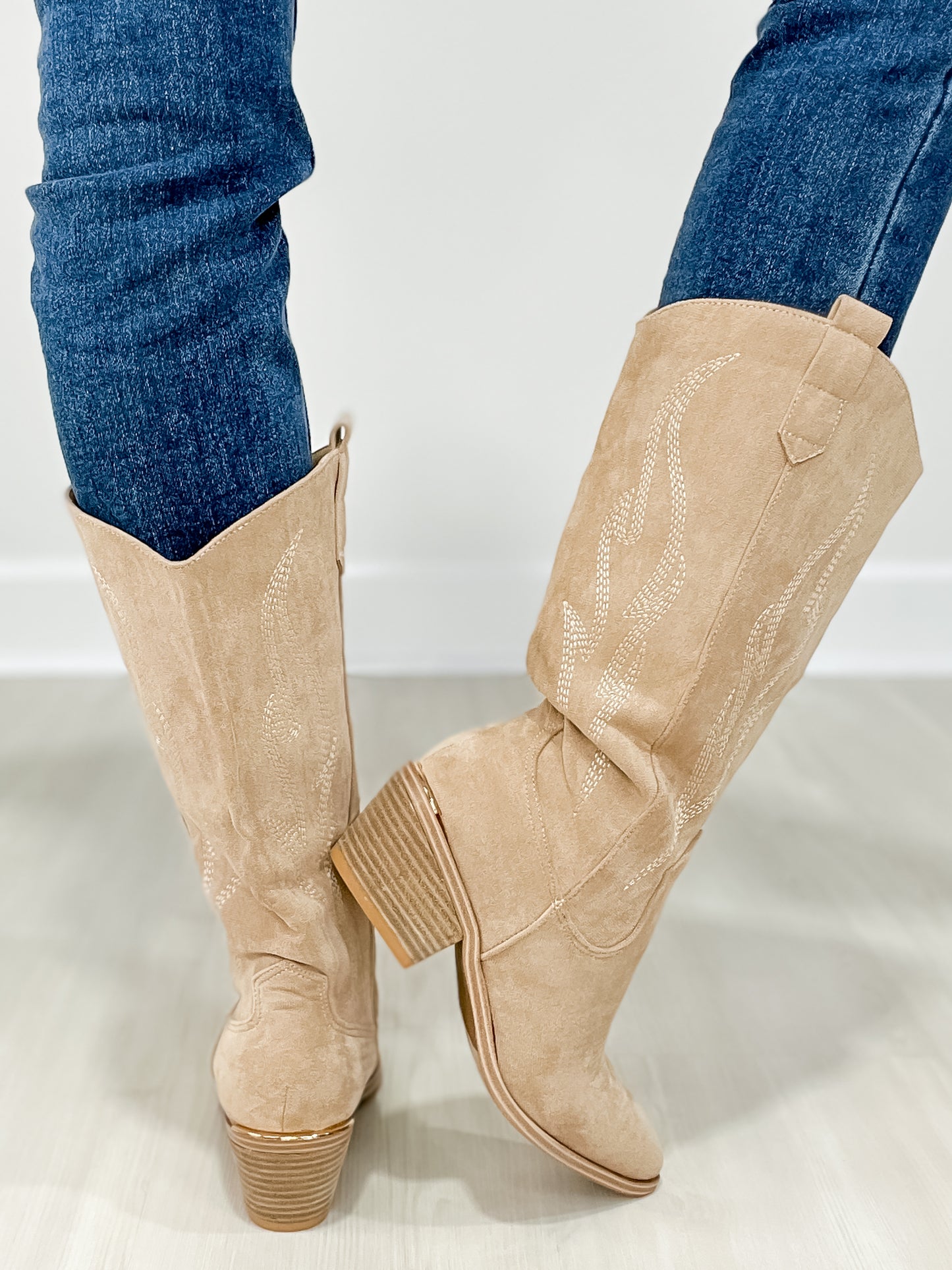 Corkys Headliner Boots in Sand Faux Suede