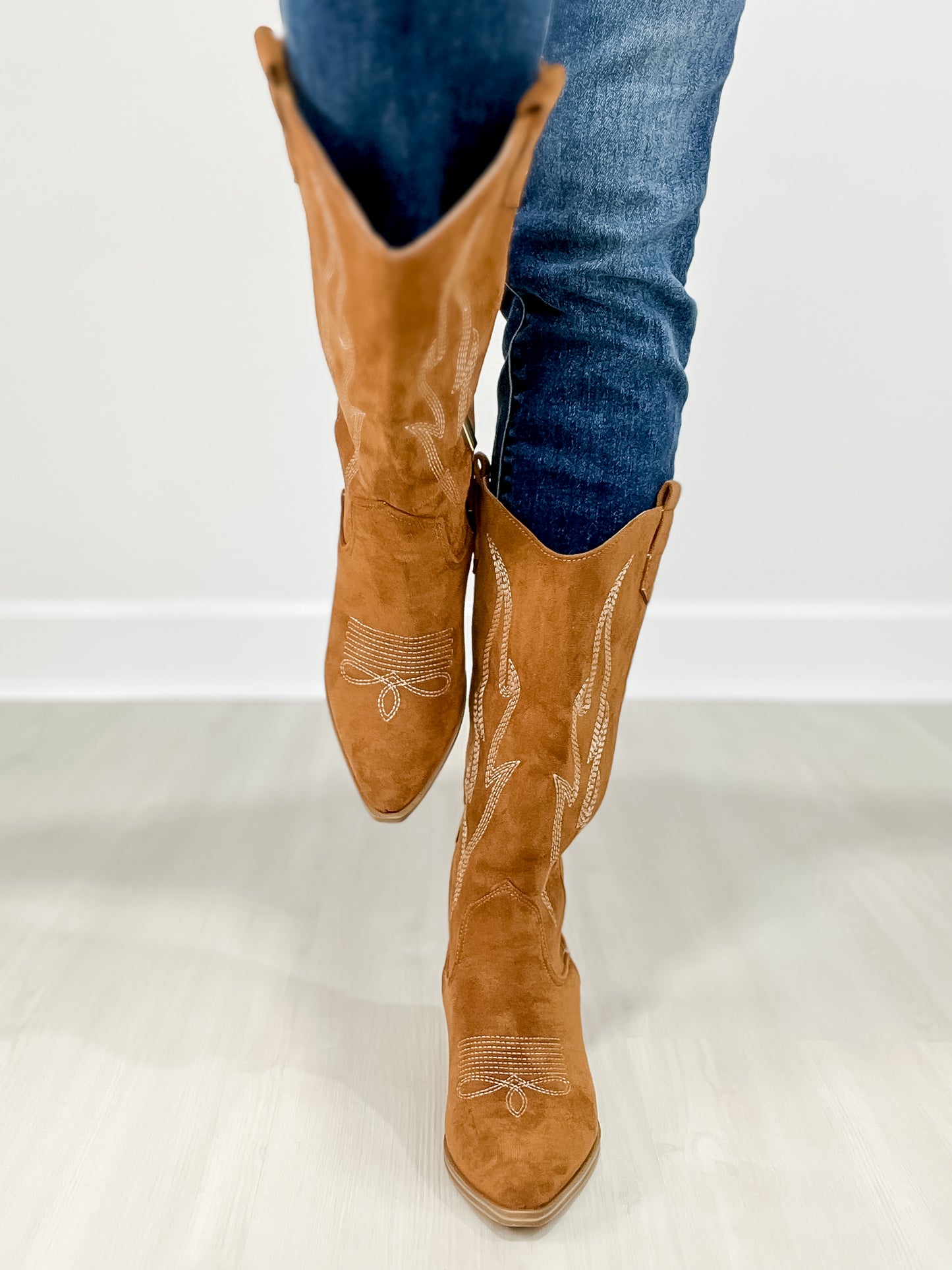 Corkys Headliner Boots in Tobacco Faux Suede