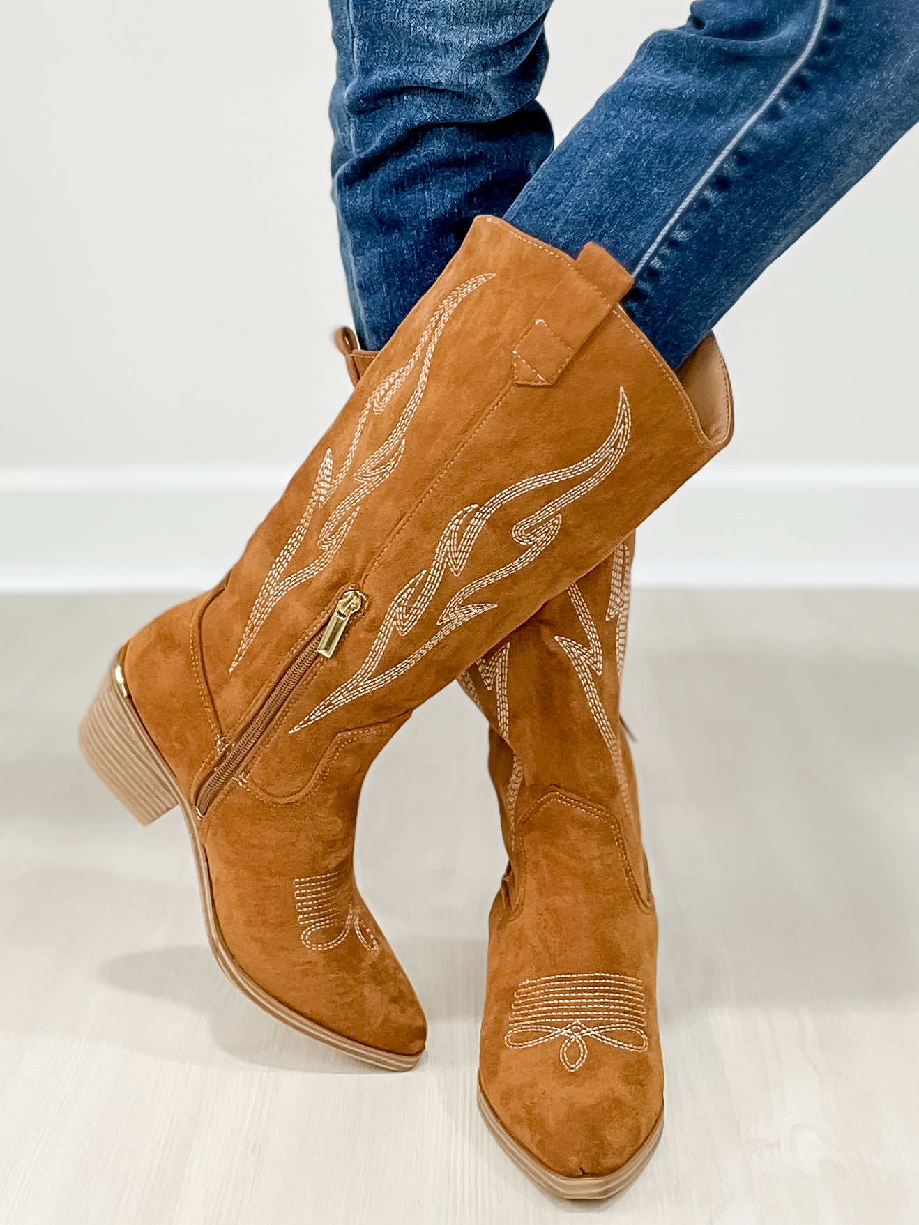 Corkys Headliner Boots in Tobacco Faux Suede