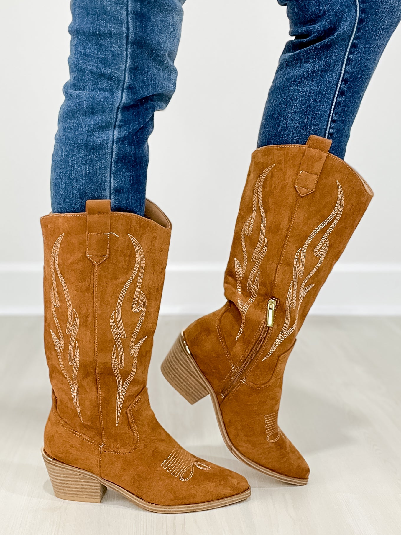 Corkys Headliner Boots in Tobacco Faux Suede