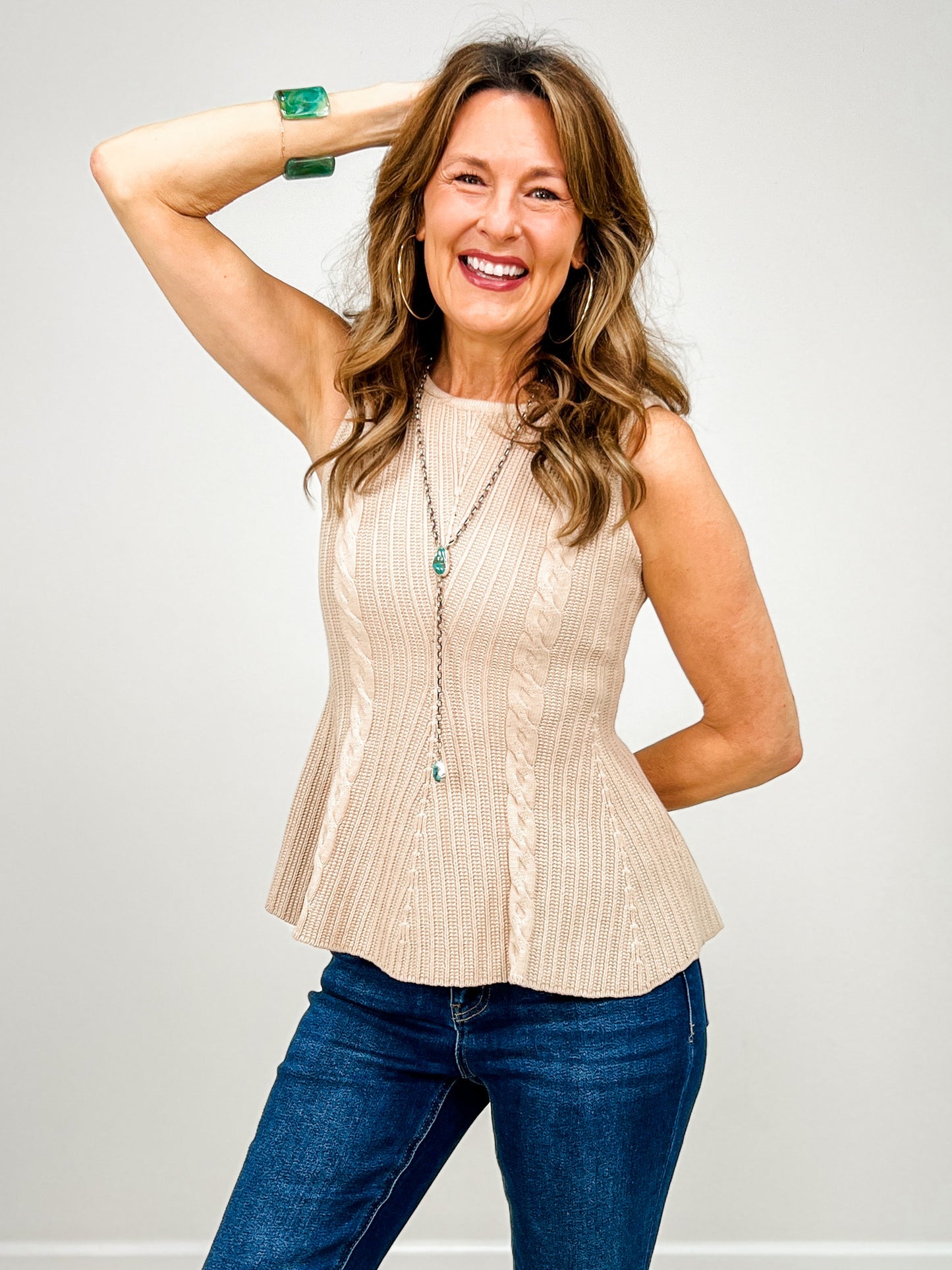 Cable Knit Peplum Sleeveless Top