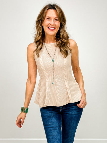 Cable Knit Peplum Sleeveless Top