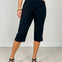 Flat Front with Elastic Waistband Capri Pants in Black