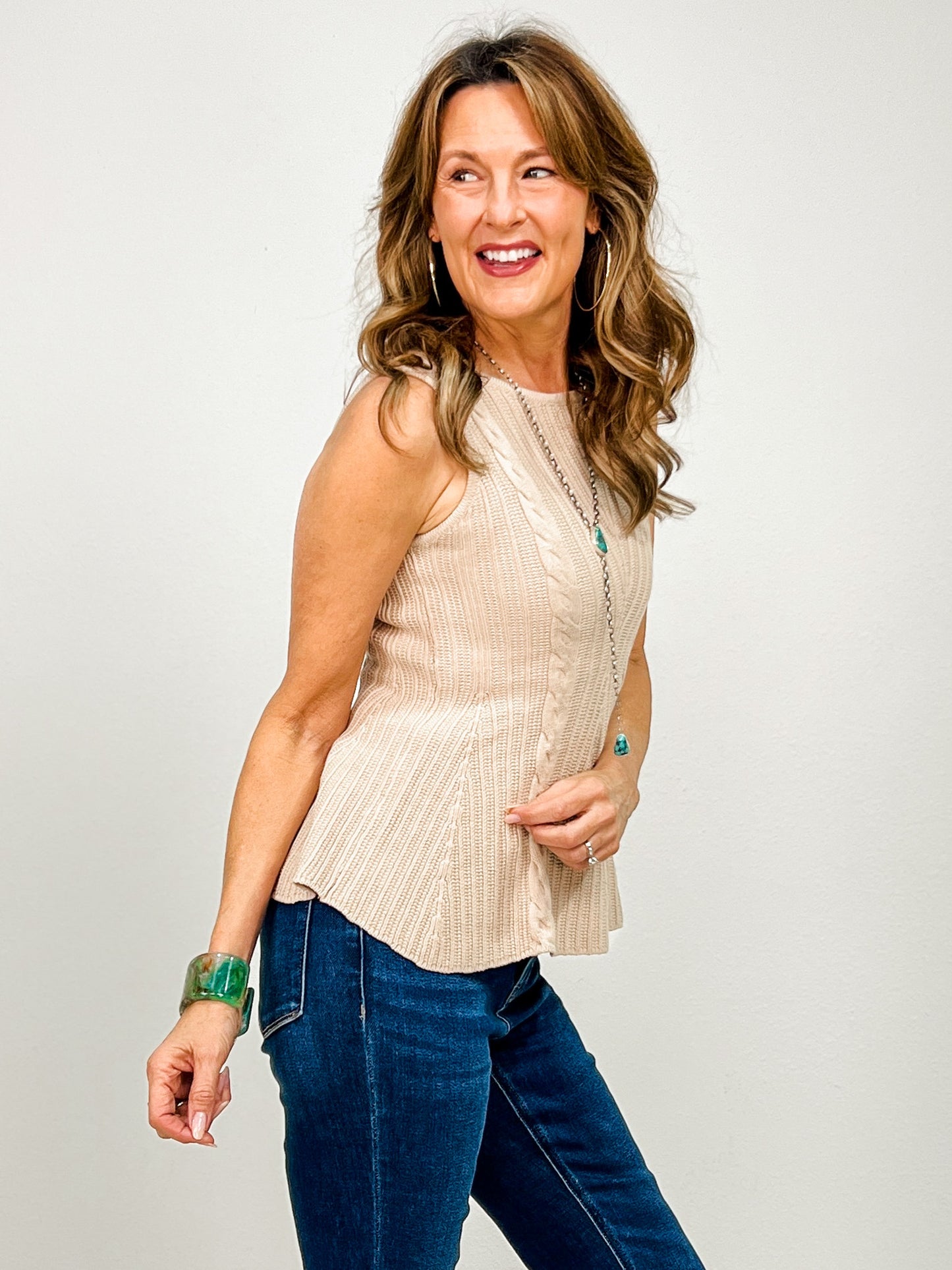 Cable Knit Peplum Sleeveless Top