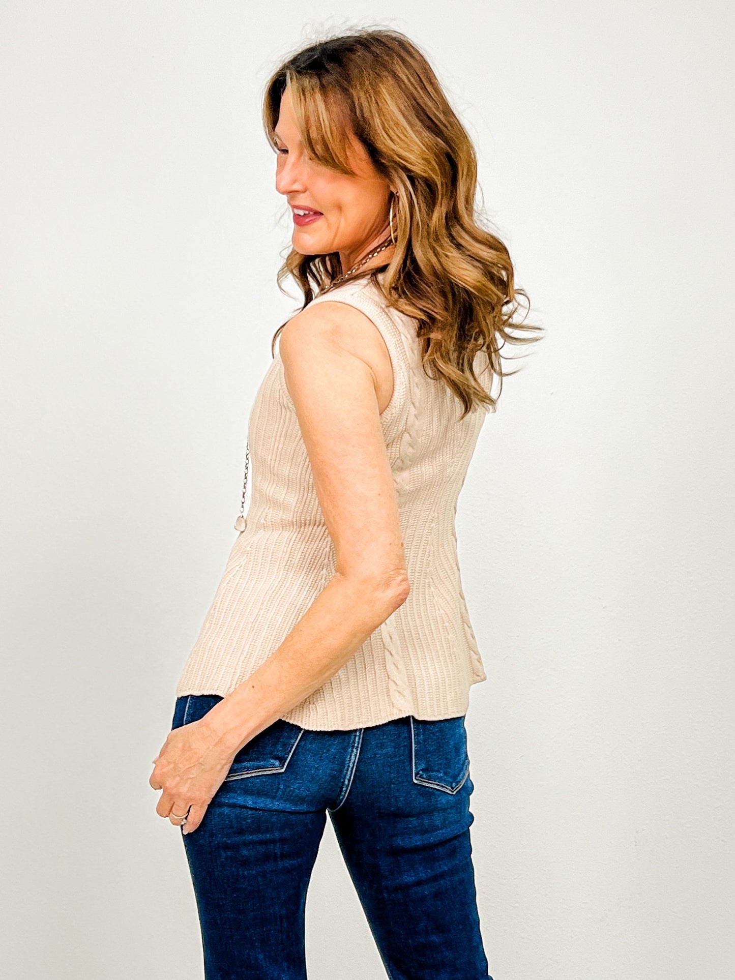 Cable Knit Peplum Sleeveless Top
