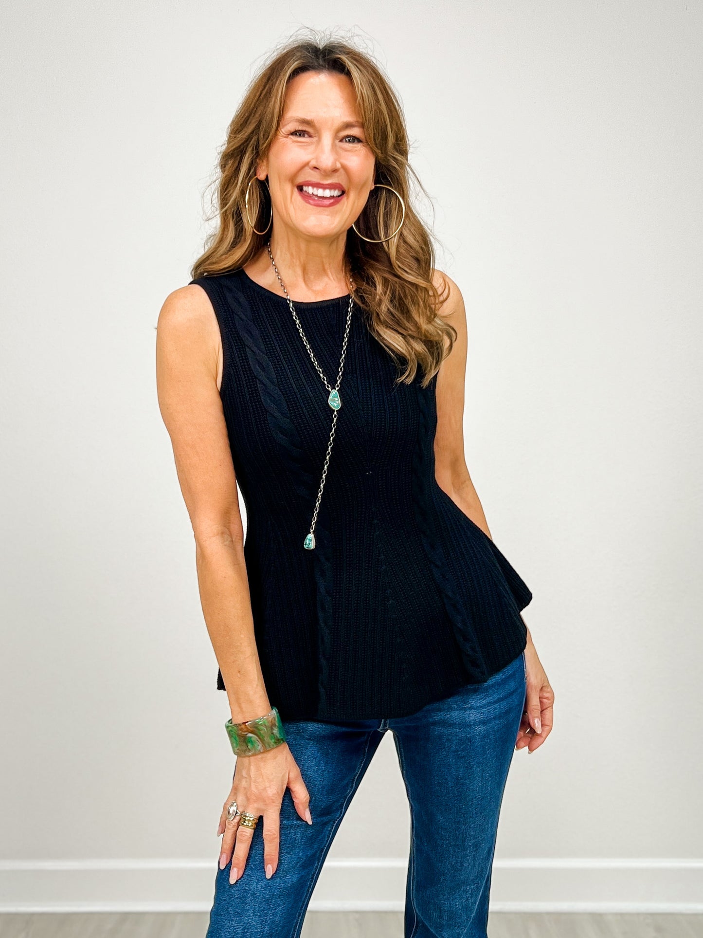 Cable Knit Peplum Sleeveless Top