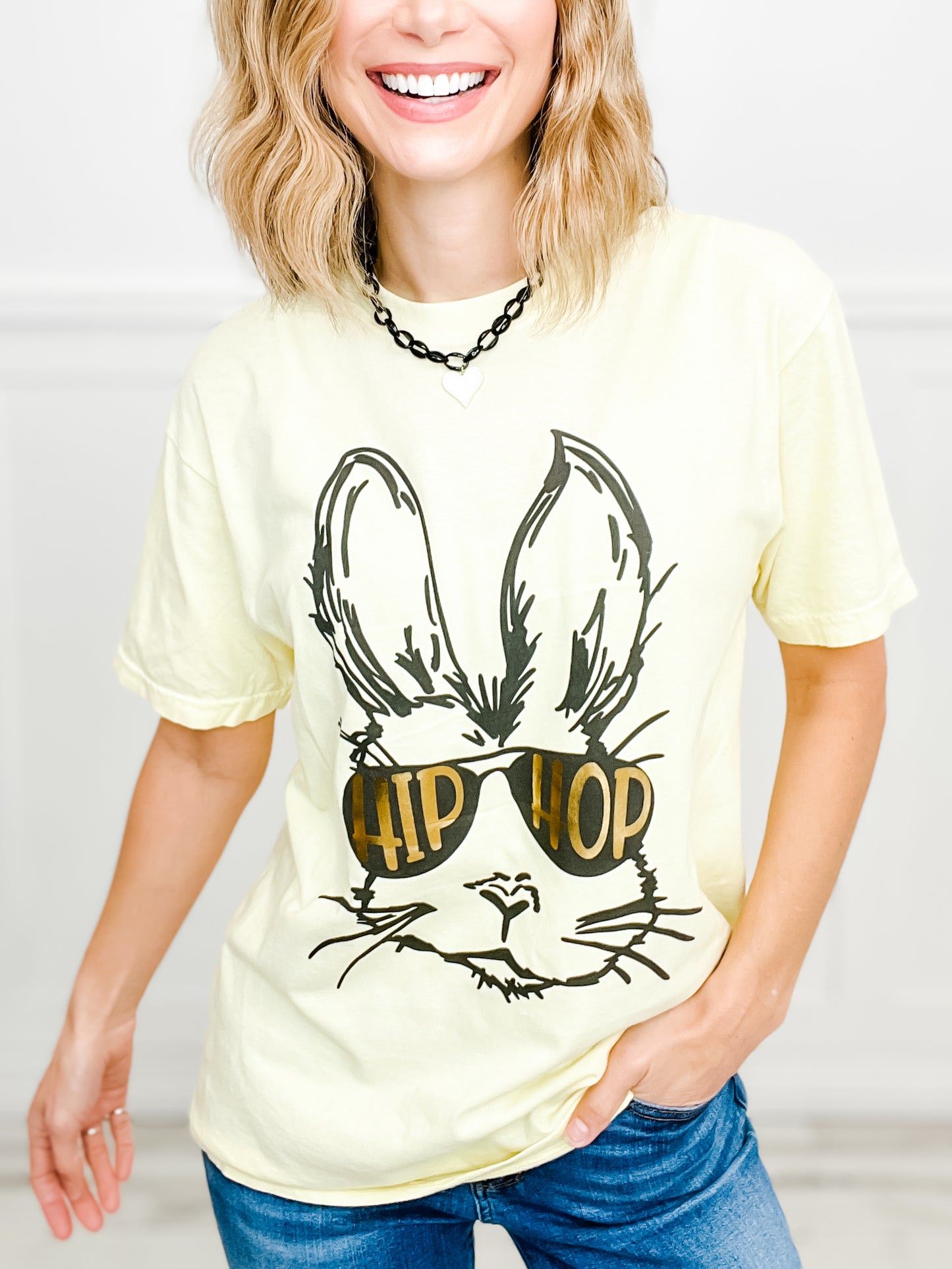 HIP HOP Rabbit Gold Foil Graphic Tee