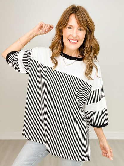 Short Sleeve Striped Knit Top
