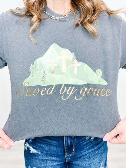 Saved By Grace Gold Foil Graphic Tee
